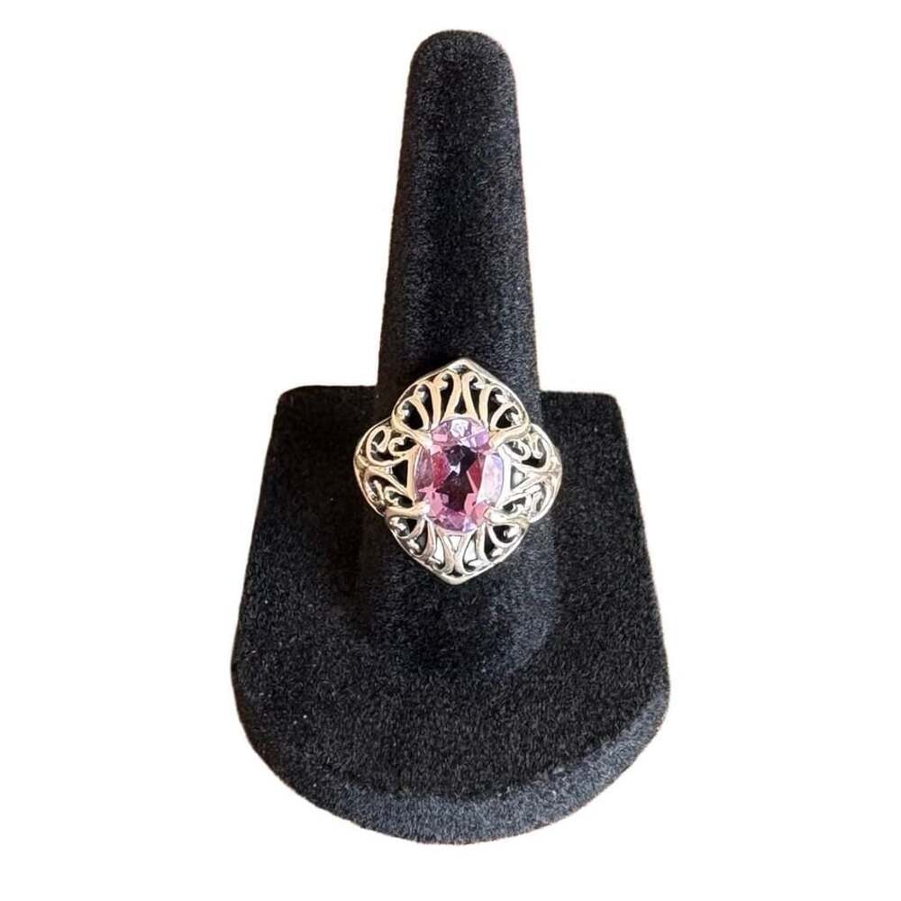 Vintage Kabana Amethyst Filigree Scroll 925 Sterling Silver Ring Size 7